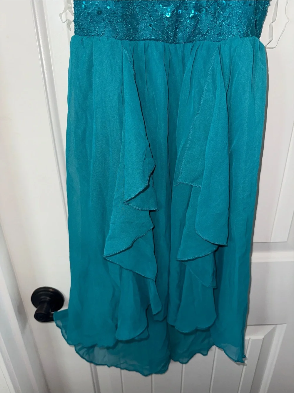 New Girls Teal High-Low Lace & Chiffon Party Dress set of 2 —sz 8 and 12